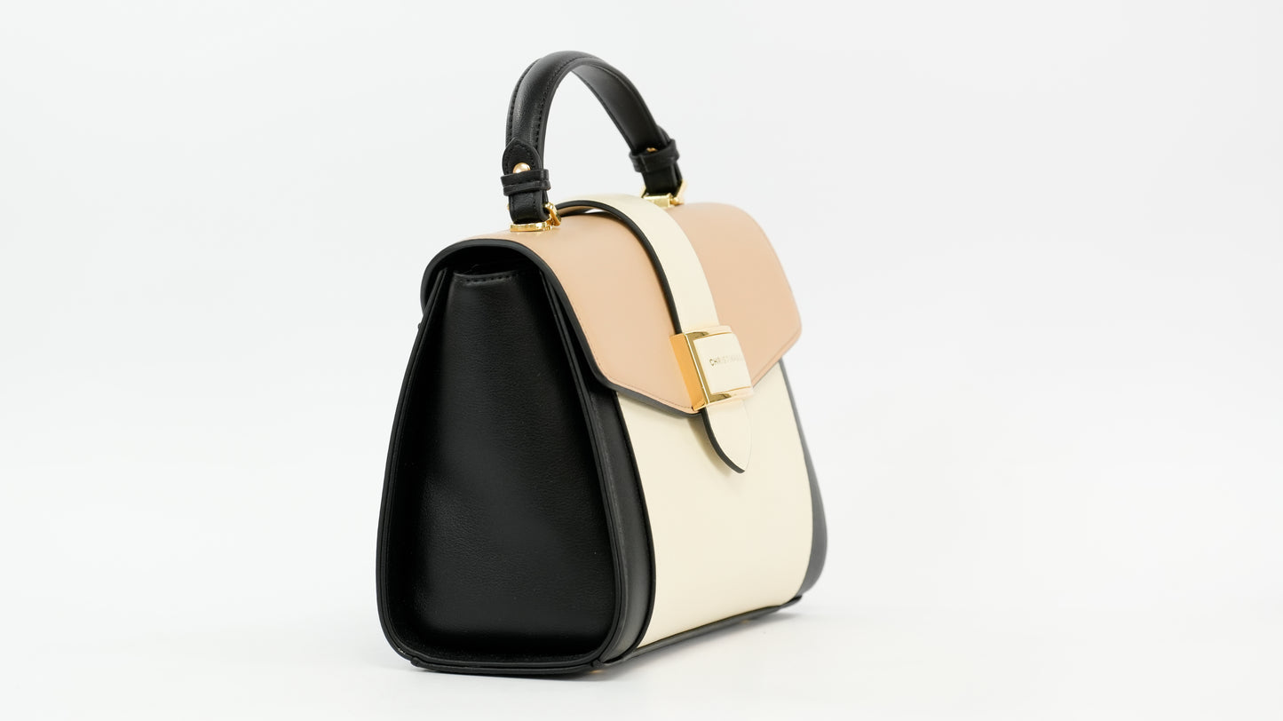 Structured Faux Leather Handbag with Top Handle and Adjustable Strap