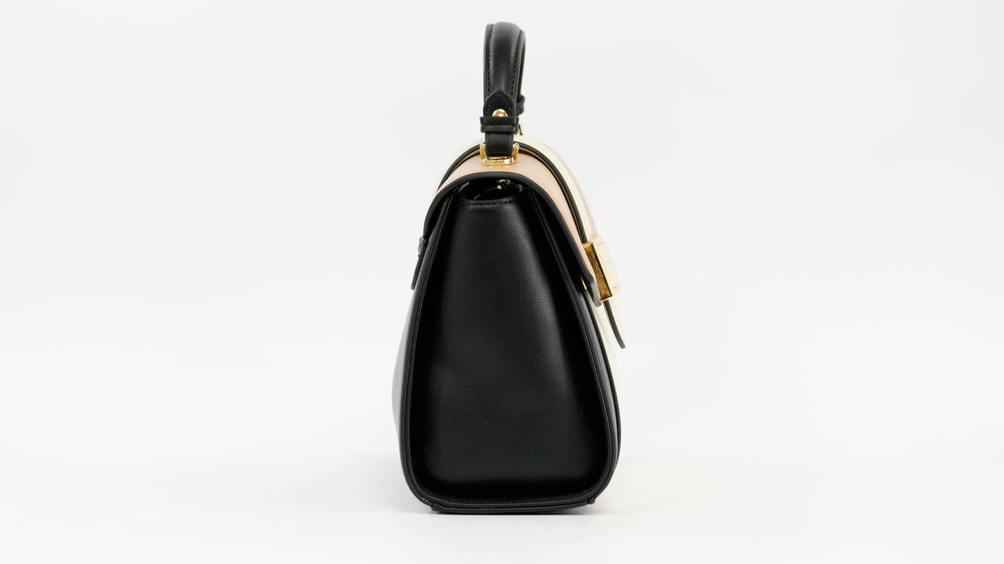 Structured Faux Leather Handbag with Top Handle and Adjustable Strap