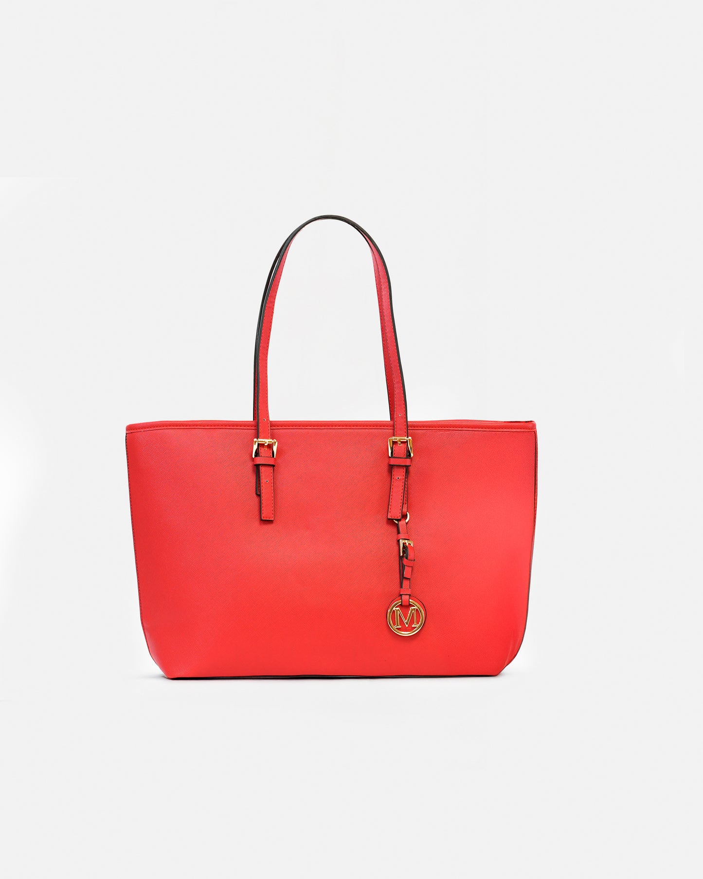 Bolso Tote / Shopper Texturizado con Charm Metálico y Asas Largas