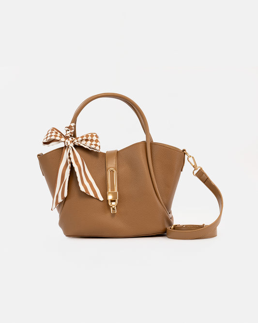 Handbag with Decorative Scarf and Interior Toiletry Bag – Chic and Versatile Style