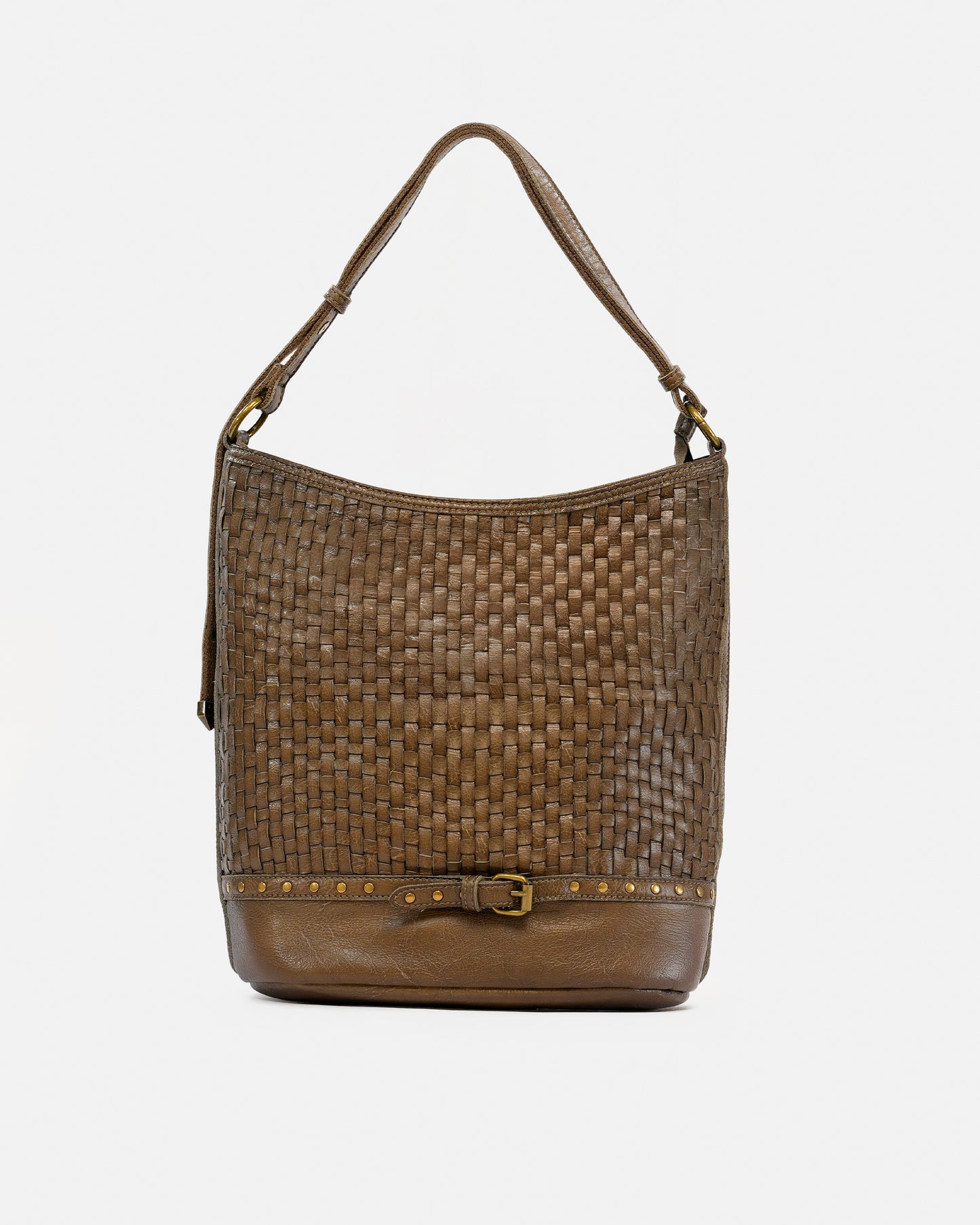 Women's Faux Leather Bucket Bag – Vintage Style Braided Design