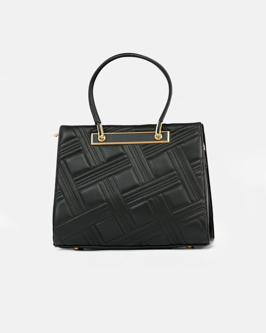 Bolso de Mano Texturizado con Detalles Metálicos y Asa Larga Extraíble