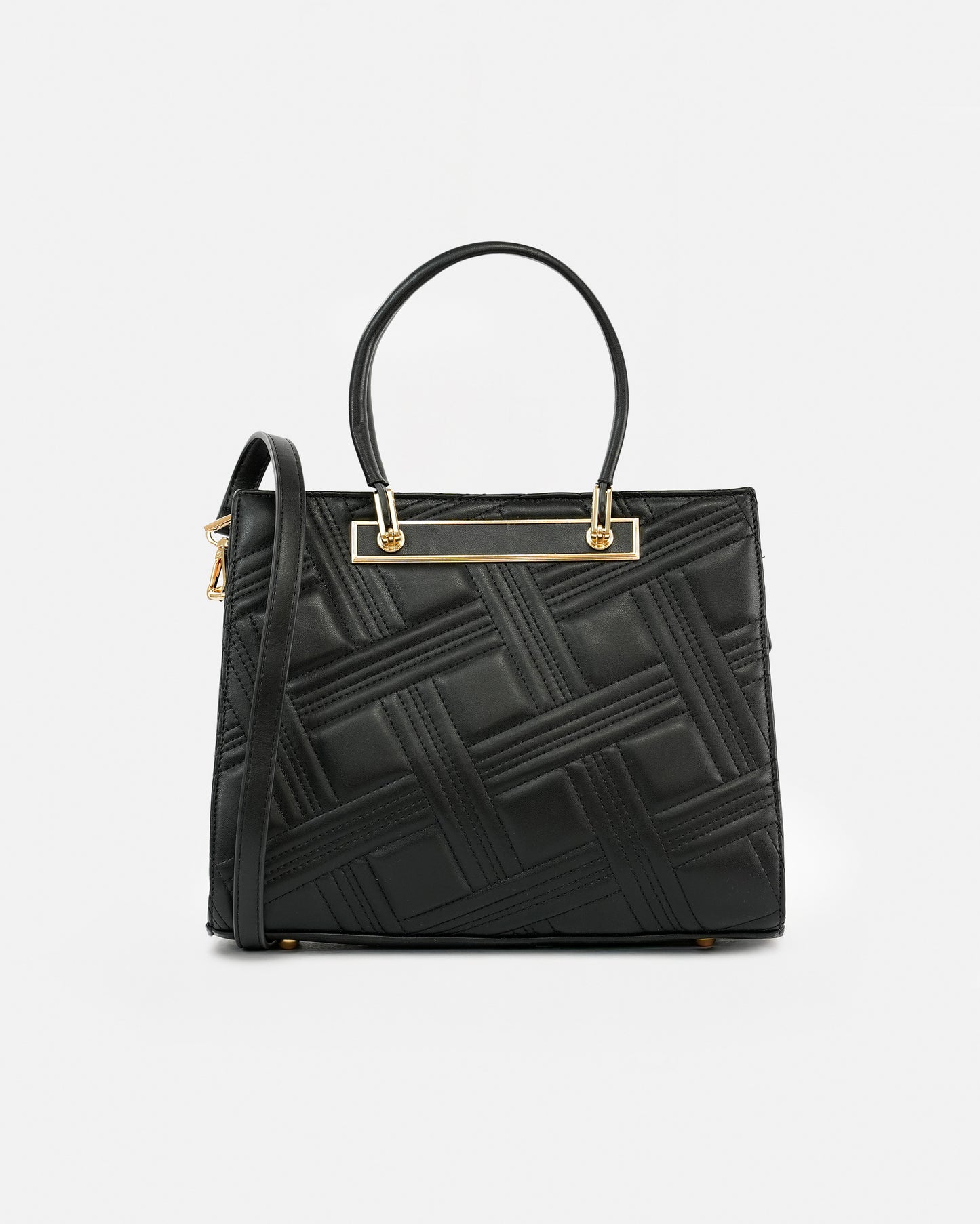 Bolso de Mano Texturizado con Detalles Metálicos y Asa Larga Extraíble