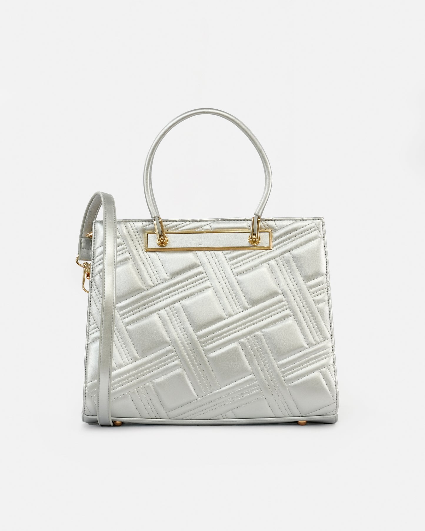 Bolso de Mano Texturizado con Detalles Metálicos y Asa Larga Extraíble