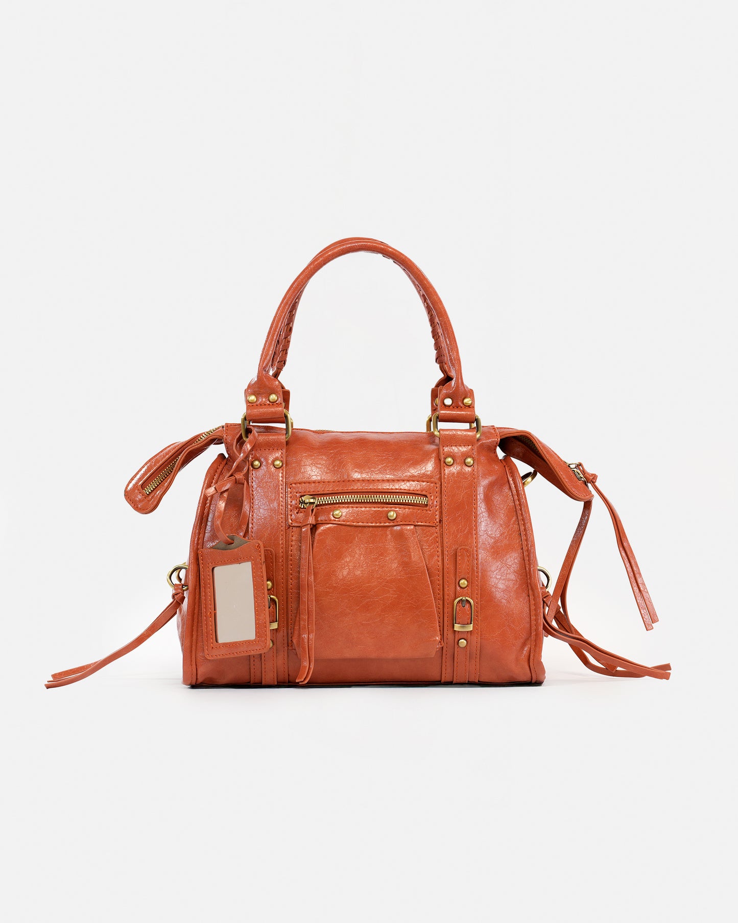 Bolso de Mano Efecto Cuero Vintage con Placa Decorativa