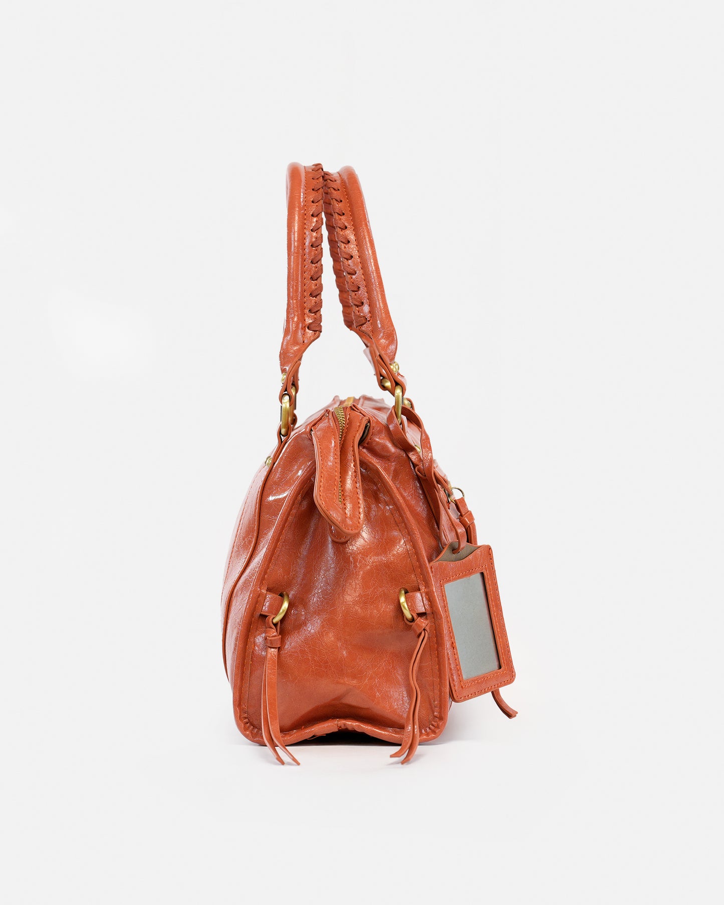 Bolso de Mano Efecto Cuero Vintage con Placa Decorativa