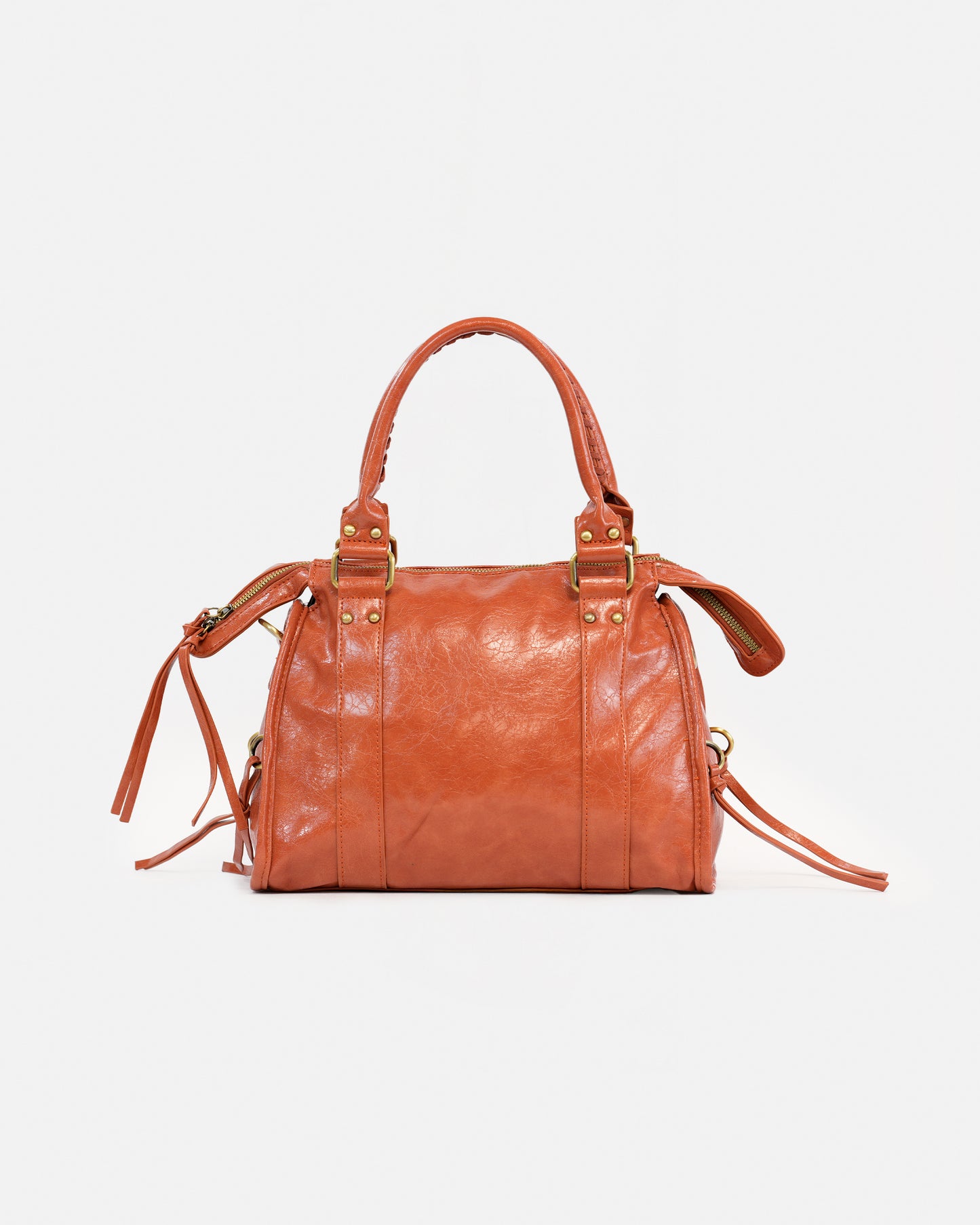 Bolso de Mano Efecto Cuero Vintage con Placa Decorativa