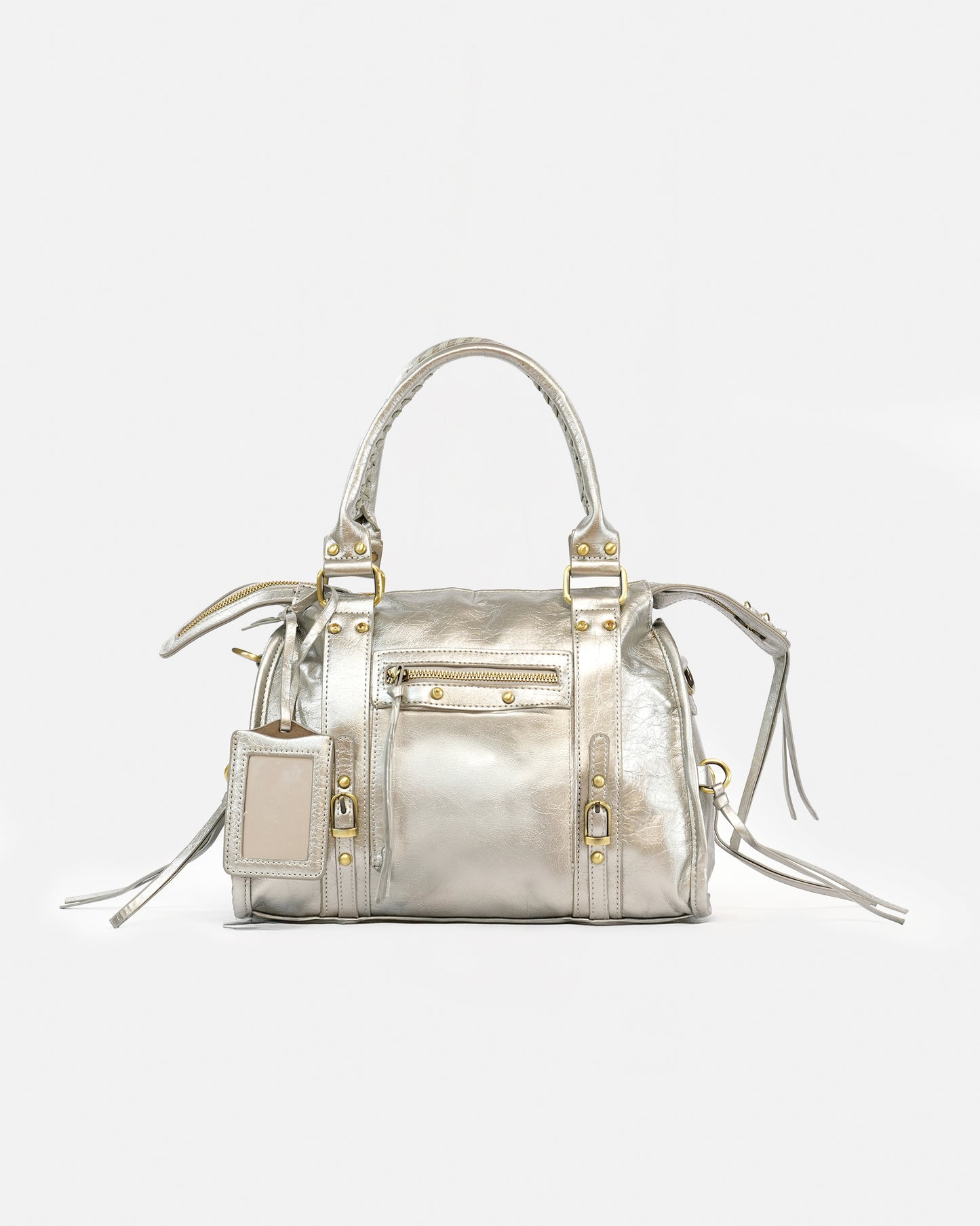 Bolso de Mano Efecto Cuero Vintage con Placa Decorativa