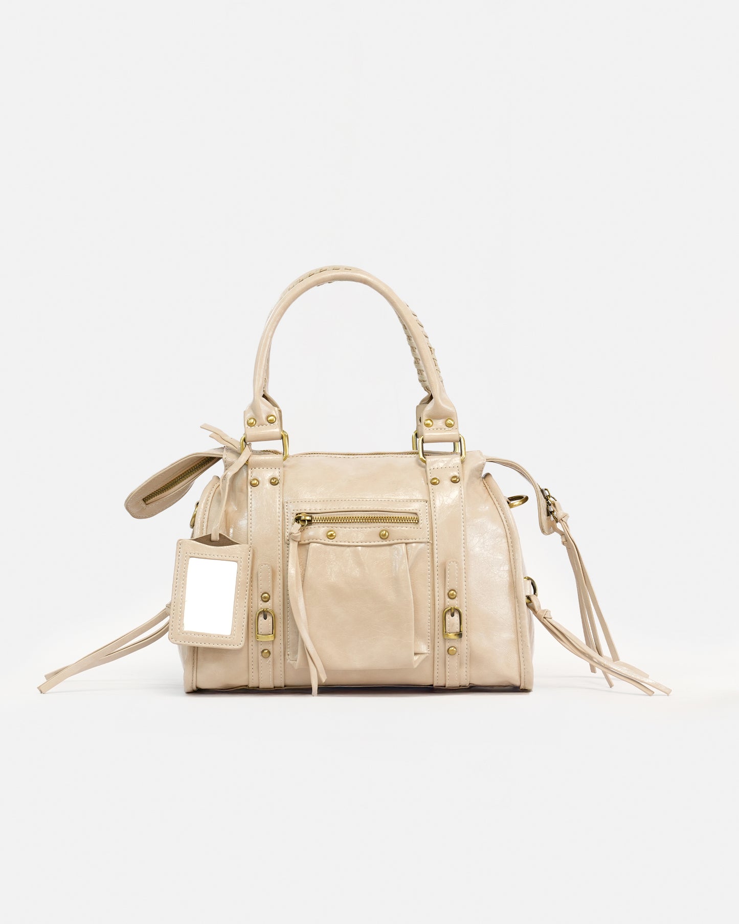 Bolso de Mano Efecto Cuero Vintage con Placa Decorativa