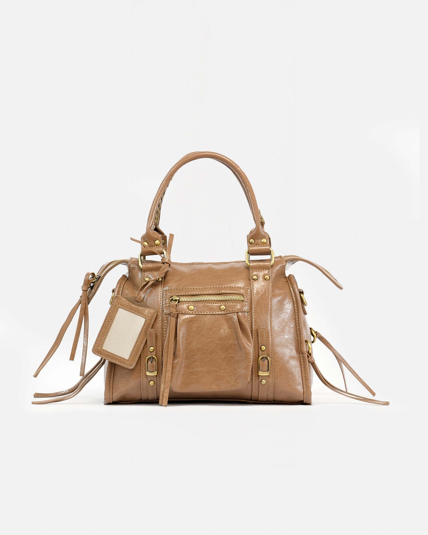 Bolso de Mano Efecto Cuero Vintage con Placa Decorativa