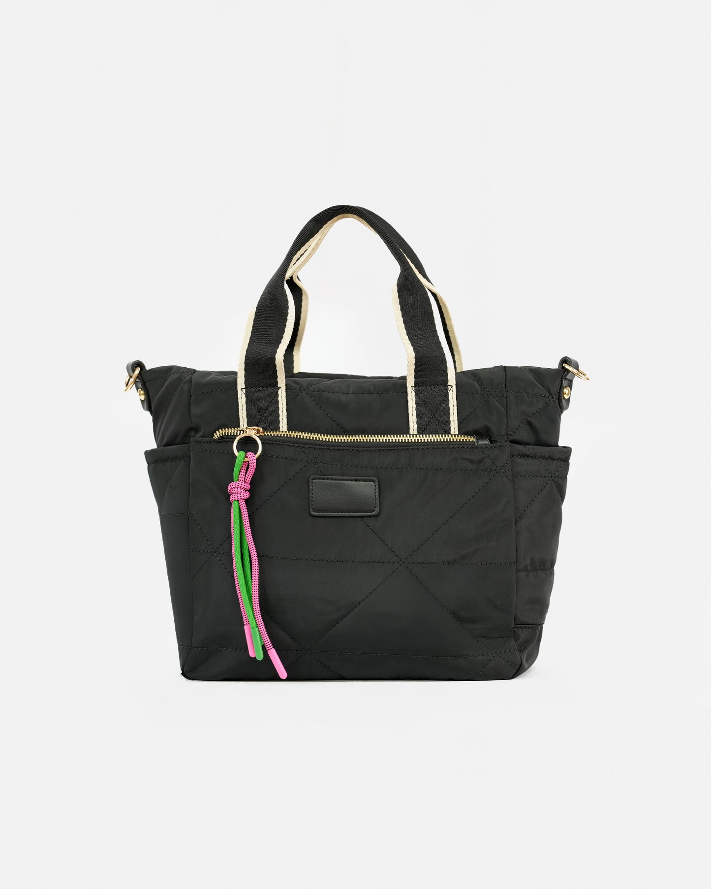 Casual Style Quilted Nylon Bag with Ribbon Handle and Decorative Detail