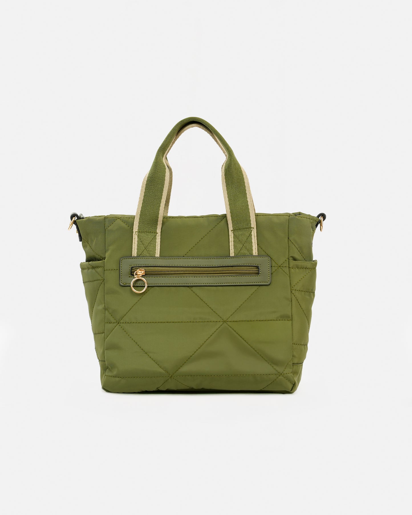 Casual Style Quilted Nylon Bag with Ribbon Handle and Decorative Detail