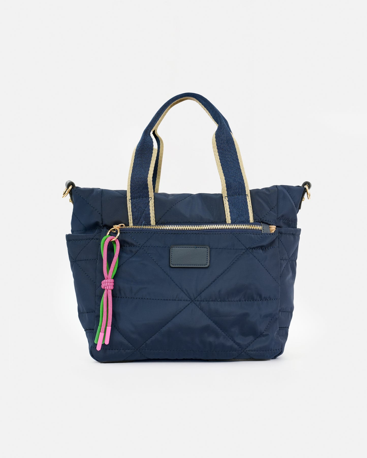 Casual Style Quilted Nylon Bag with Ribbon Handle and Decorative Detail