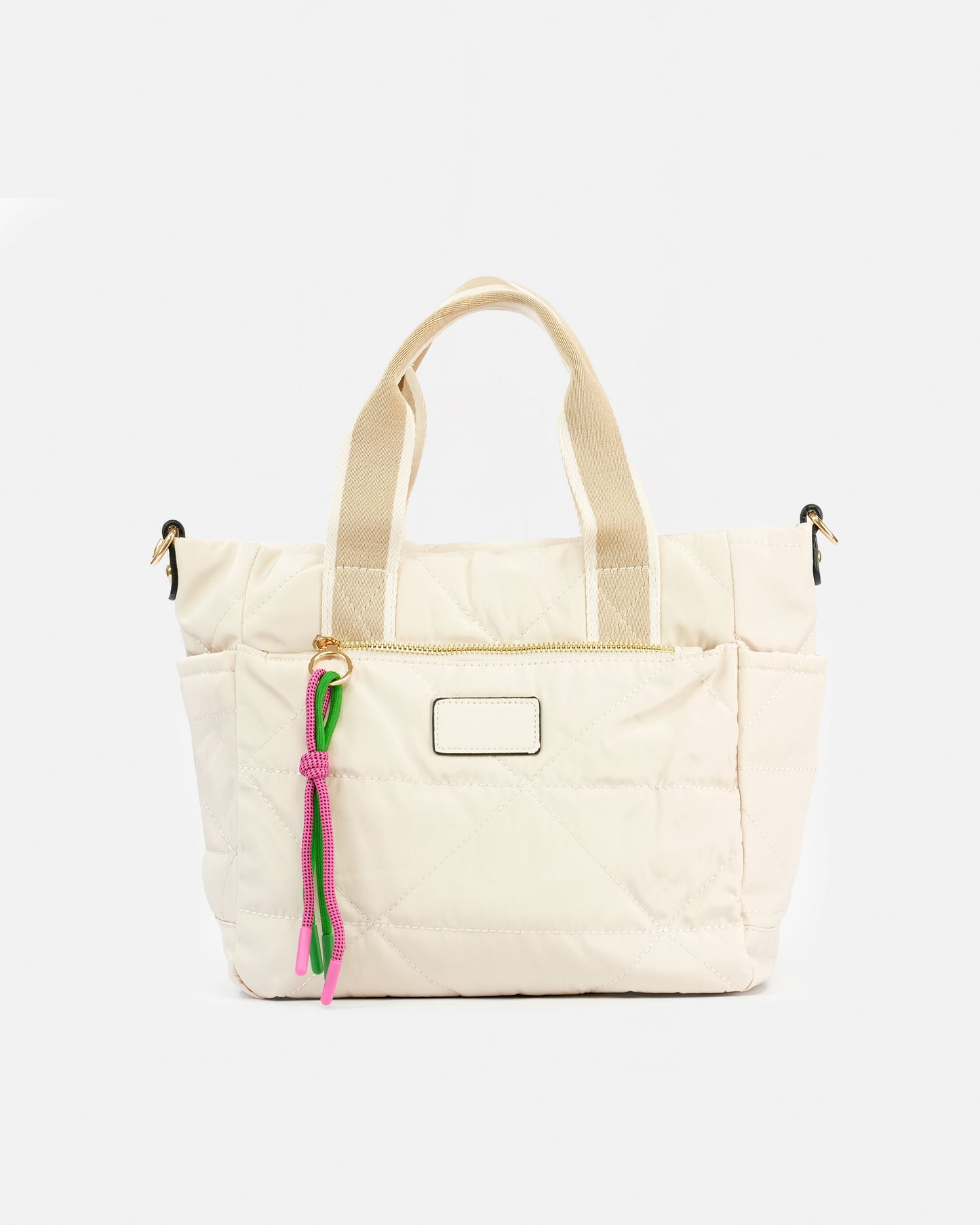Casual Style Quilted Nylon Bag with Ribbon Handle and Decorative Detail