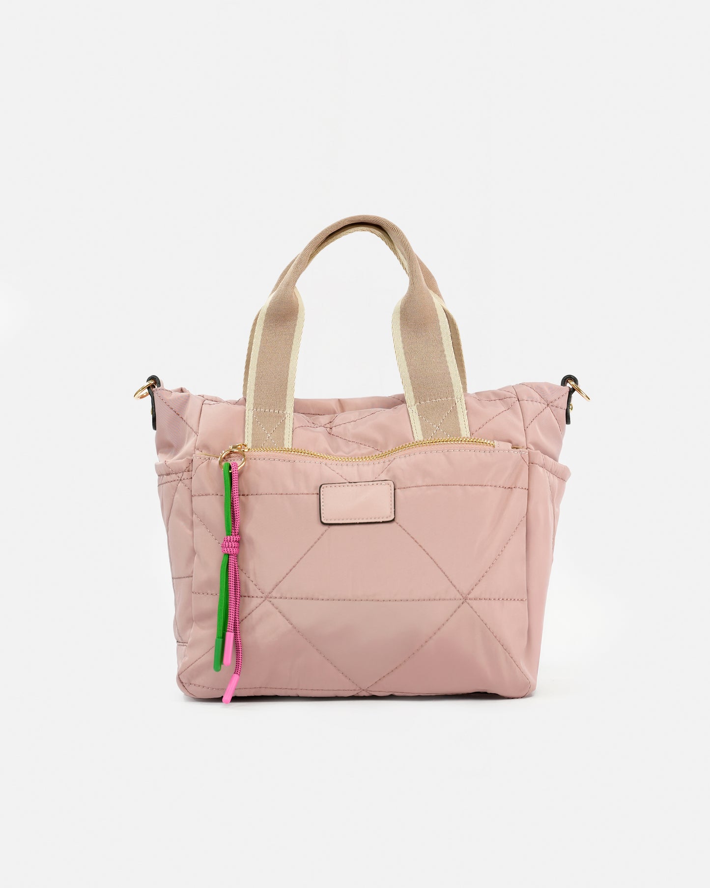 Casual Style Quilted Nylon Bag with Ribbon Handle and Decorative Detail
