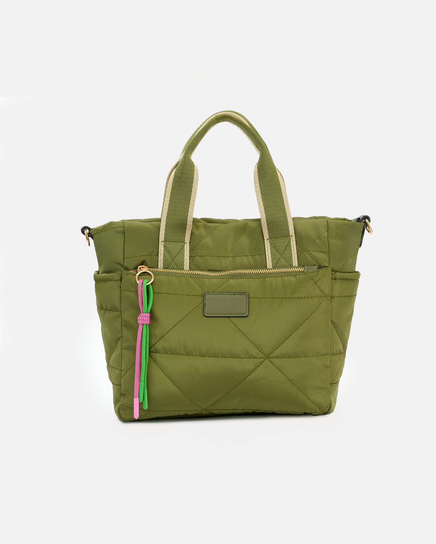 Casual Style Quilted Nylon Bag with Ribbon Handle and Decorative Detail