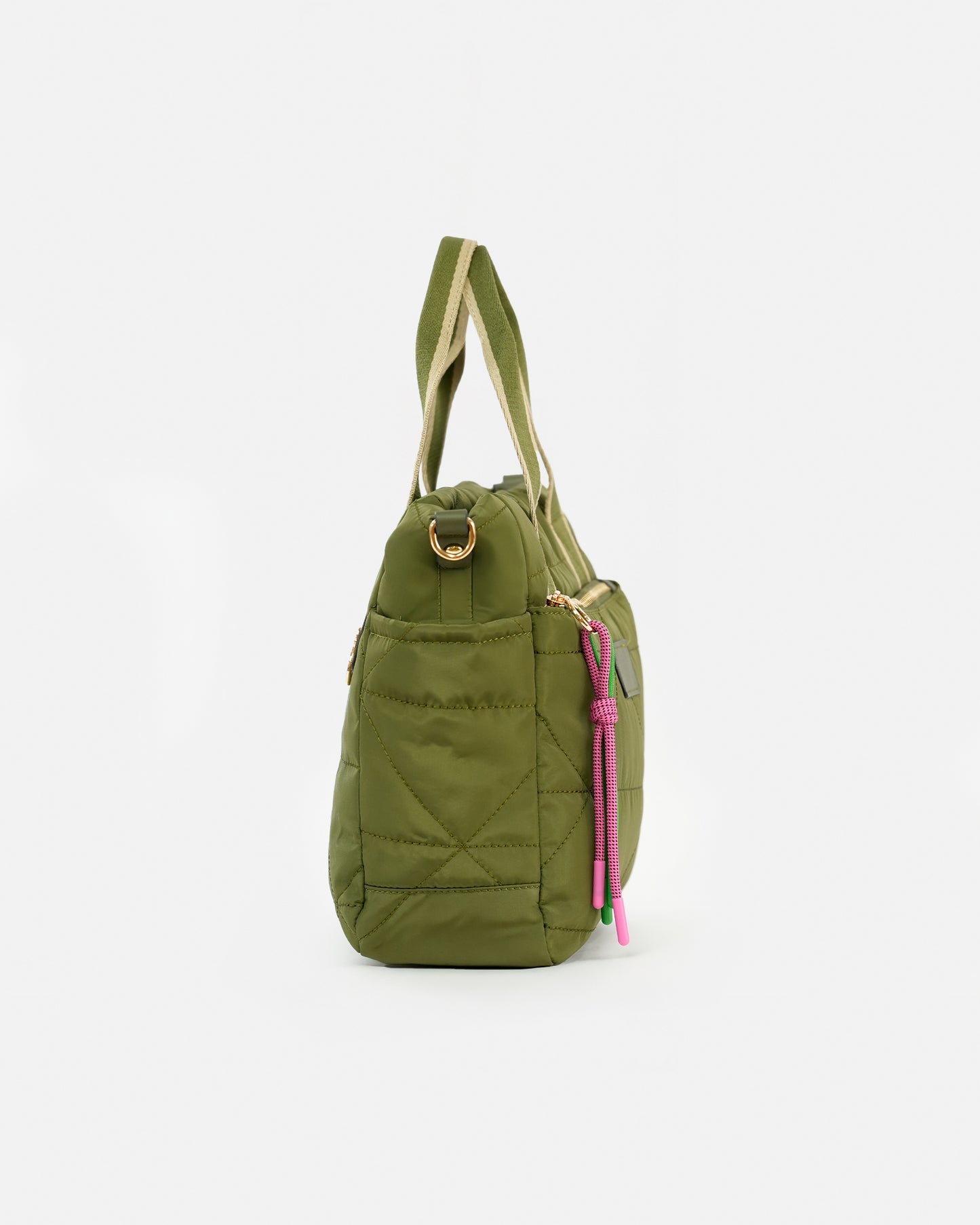 Casual Style Quilted Nylon Bag with Ribbon Handle and Decorative Detail