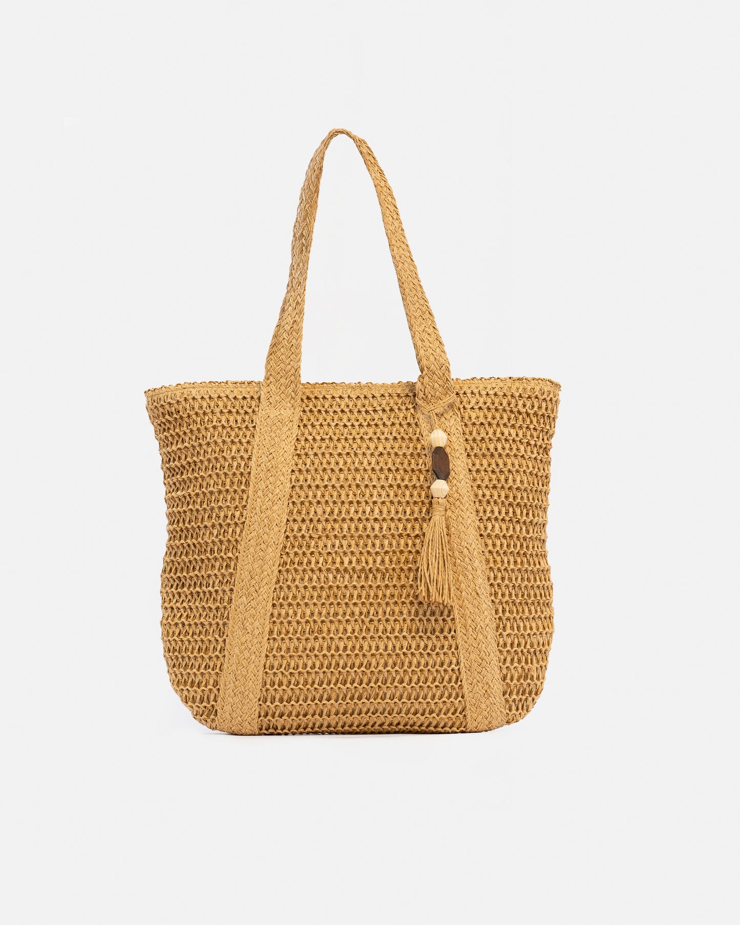 Ladies' wicker handbag, casual shoulder bag with wooden detail.