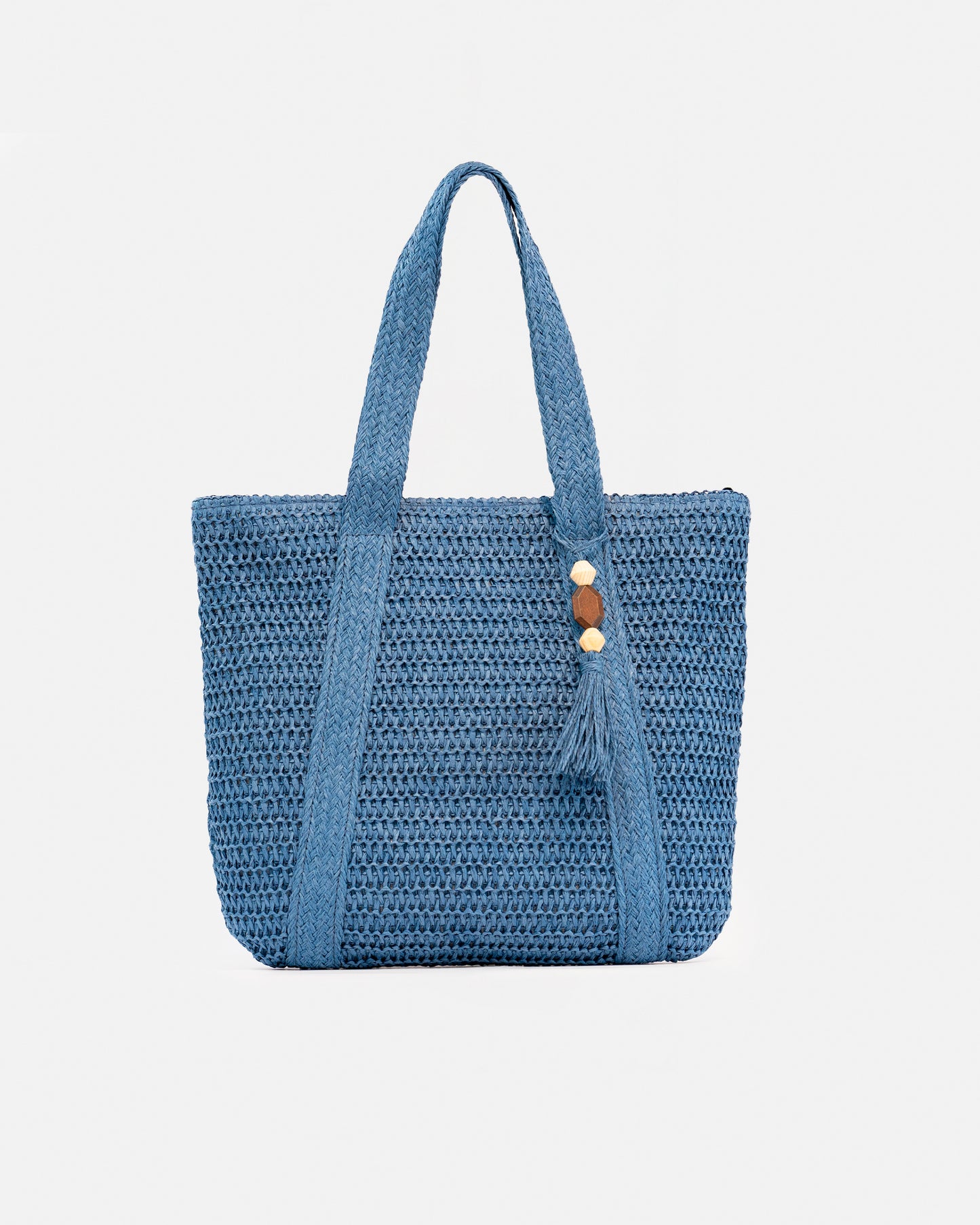Ladies' wicker handbag, casual shoulder bag with wooden detail.