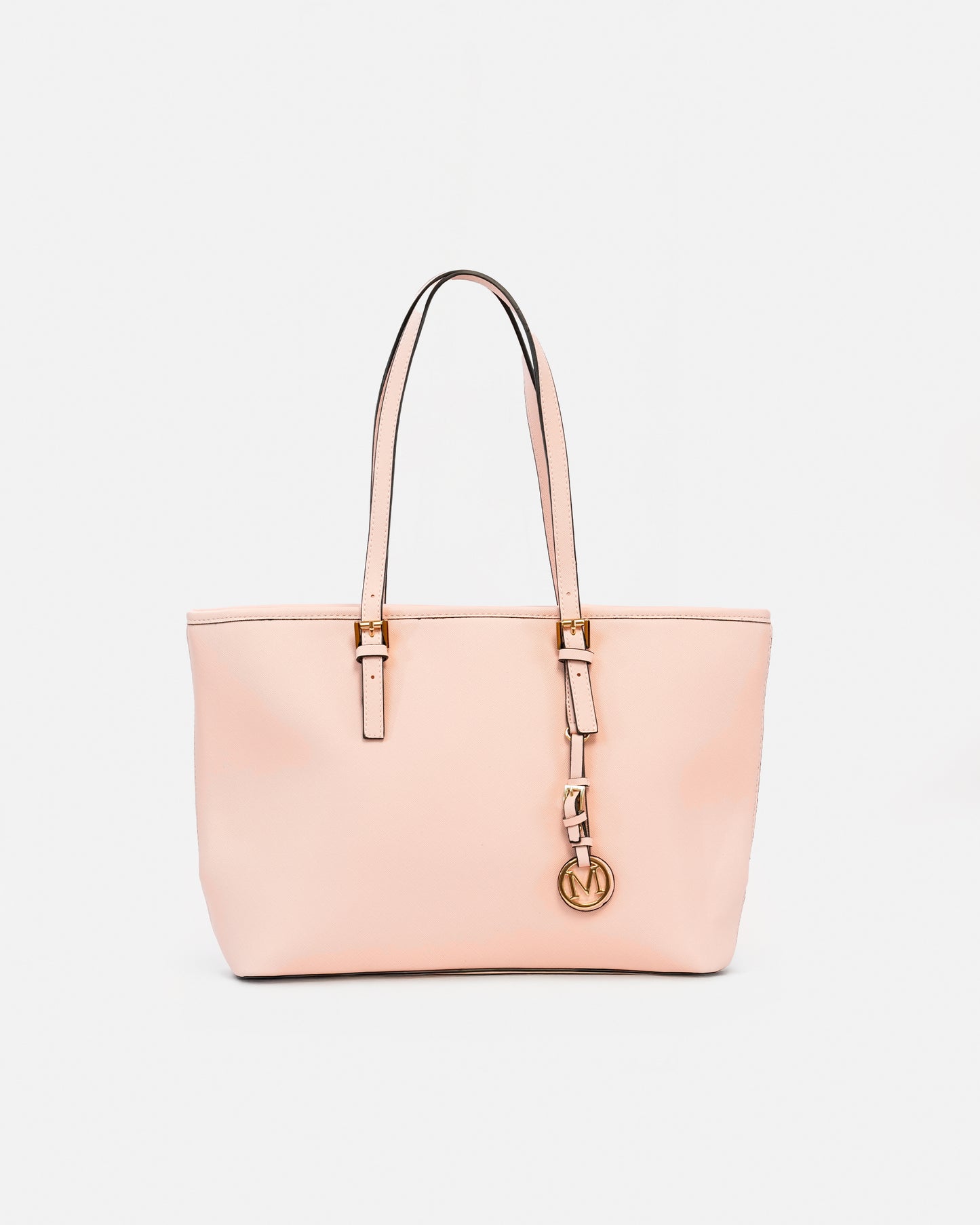 Bolso Tote / Shopper Texturizado con Charm Metálico y Asas Largas
