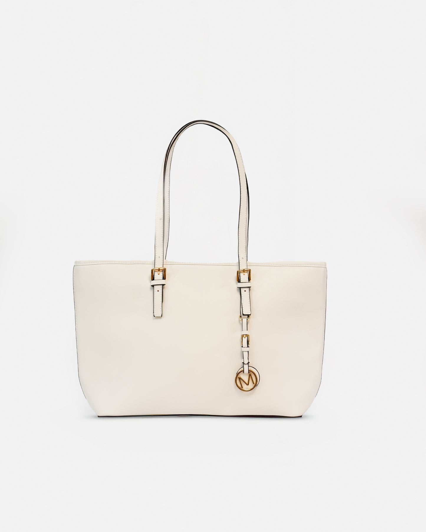 Bolso Tote / Shopper Texturizado con Charm Metálico y Asas Largas