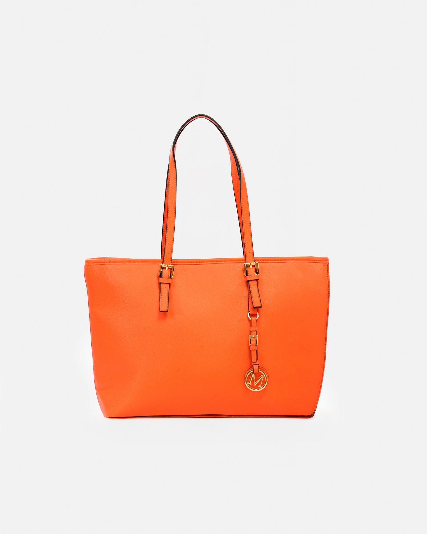 Bolso Tote / Shopper Texturizado con Charm Metálico y Asas Largas