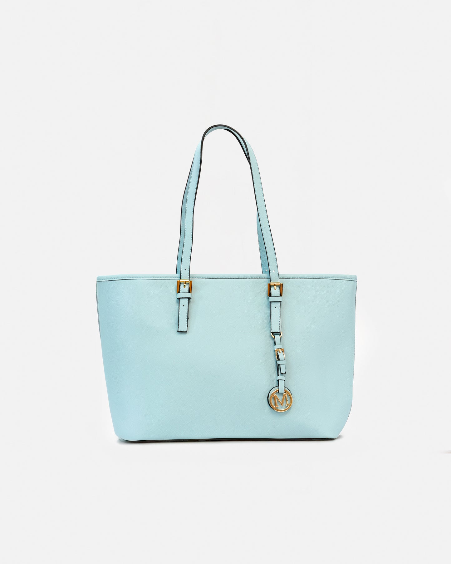Bolso Tote / Shopper Texturizado con Charm Metálico y Asas Largas