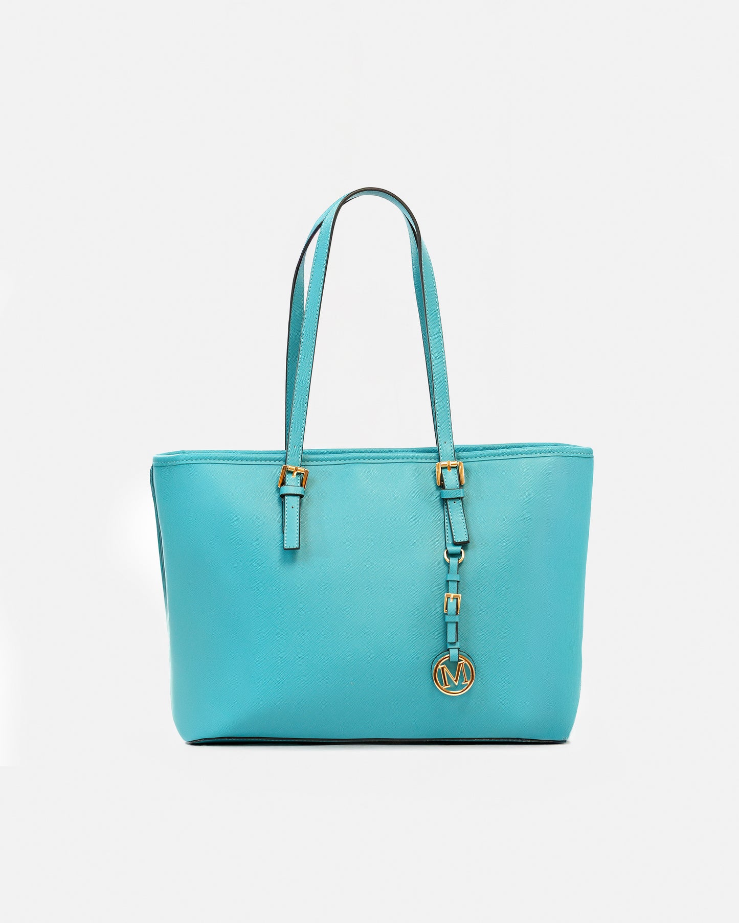 Bolso Tote / Shopper Texturizado con Charm Metálico y Asas Largas