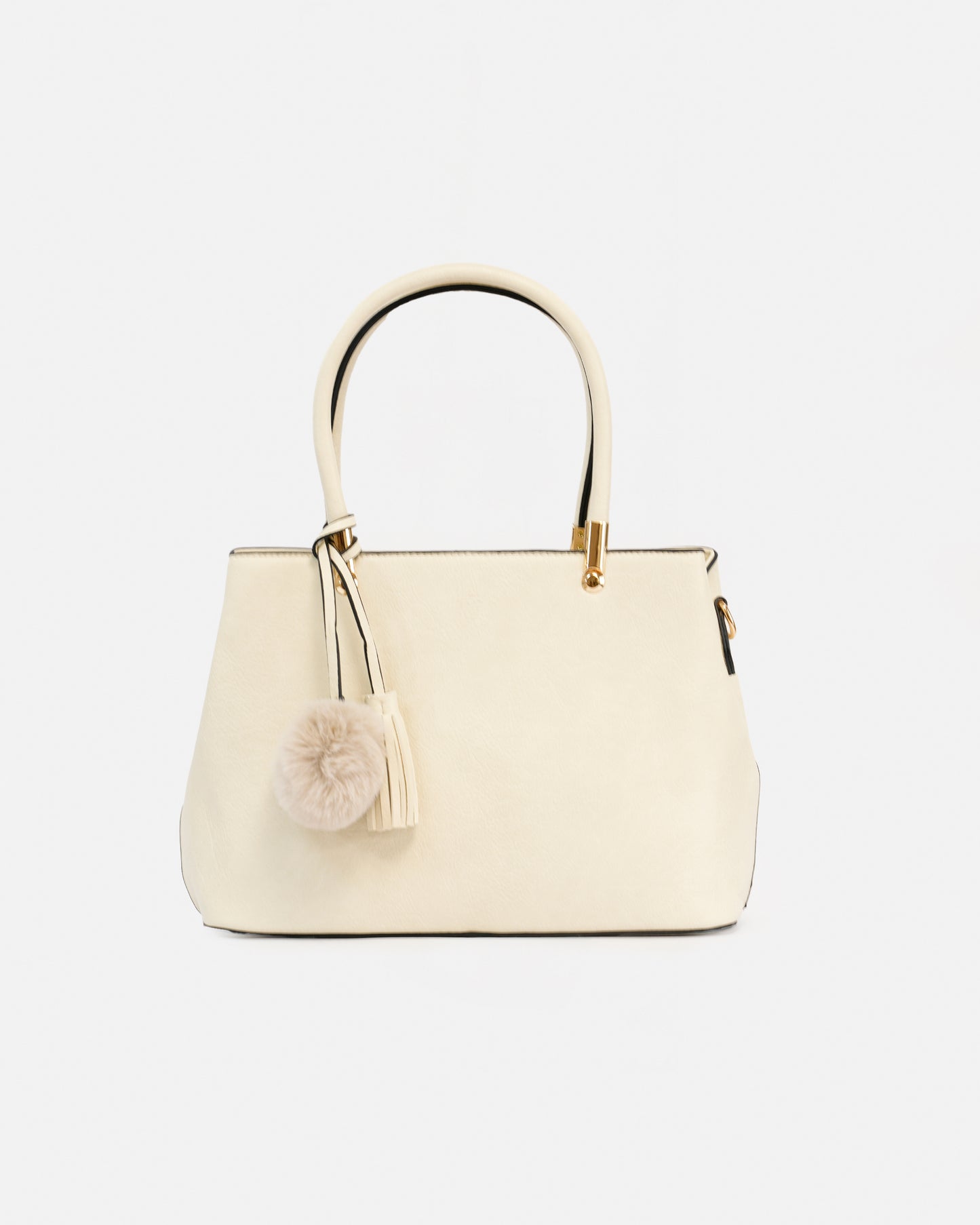 Handbag with pompom and metallic details