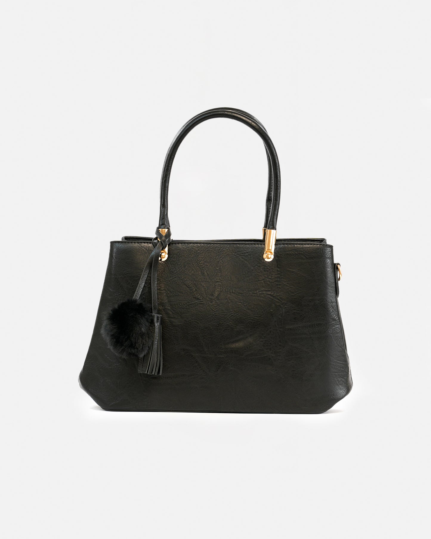 Handbag with pompom and metallic details
