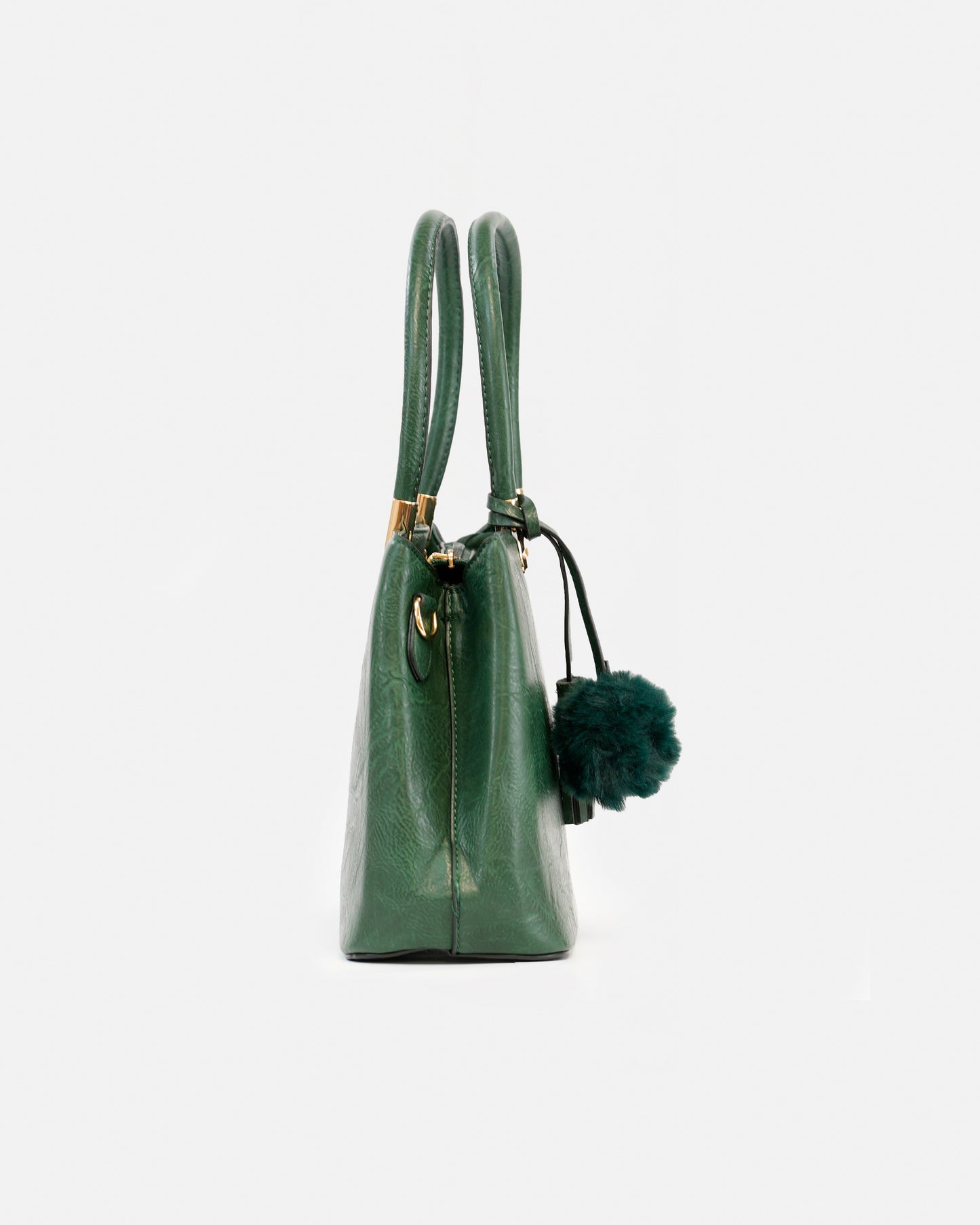 Handbag with pompom and metallic details