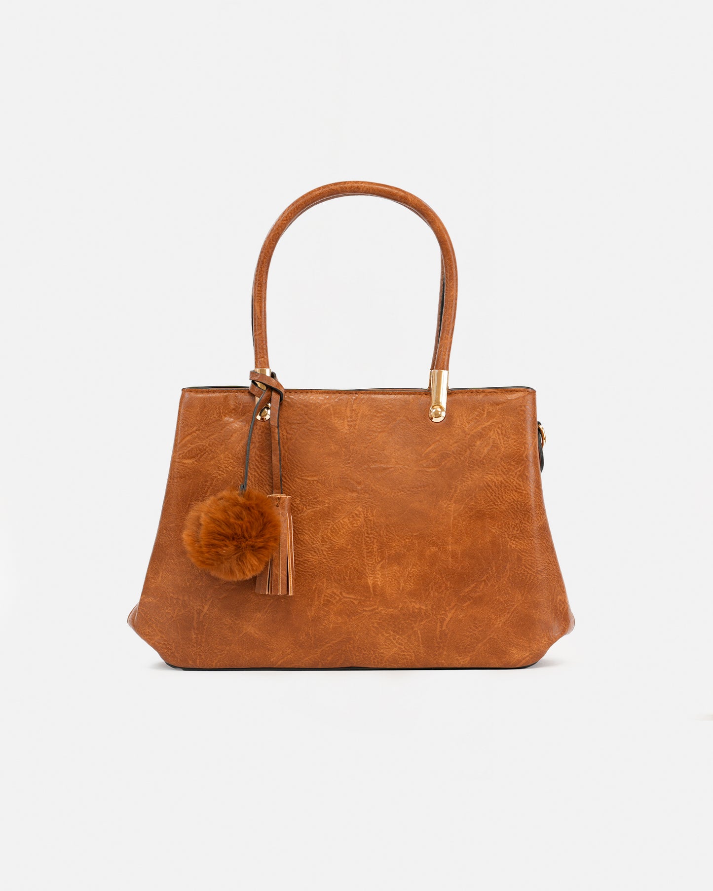 Handbag with pompom and metallic details
