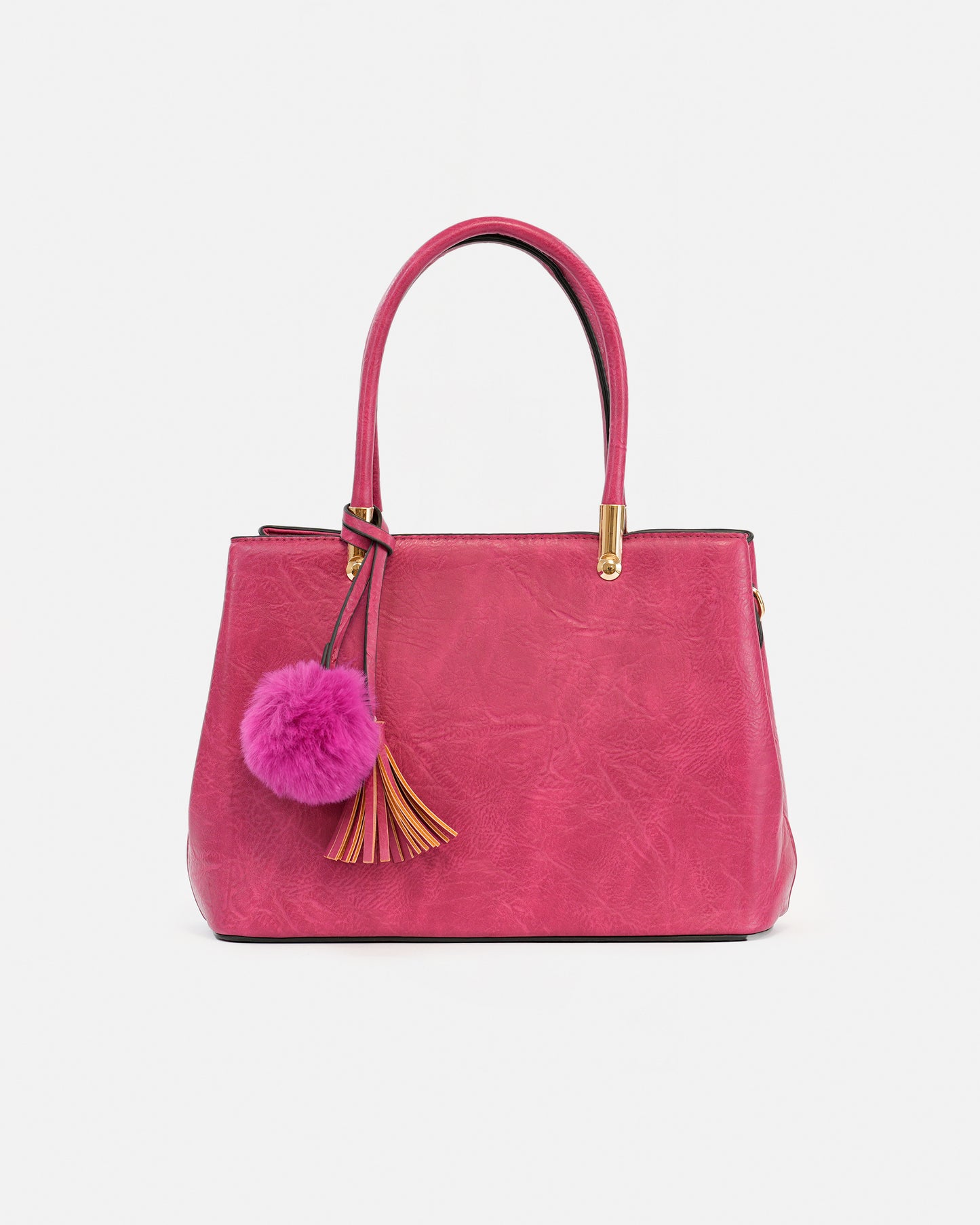 Handbag with pompom and metallic details