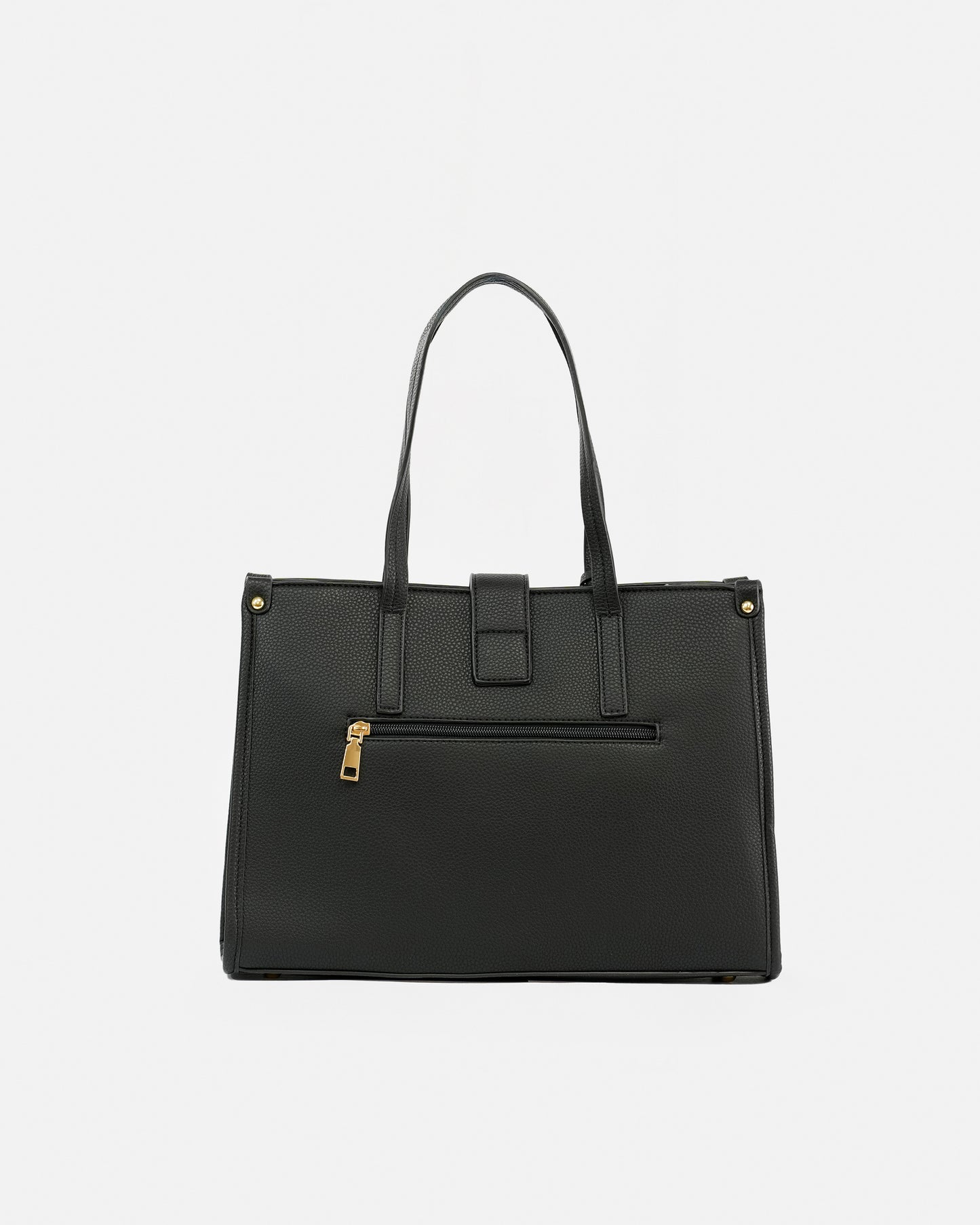 Set of Textured Faux Leather Shopper Bags with Metallic Appliques and Decorative Chain