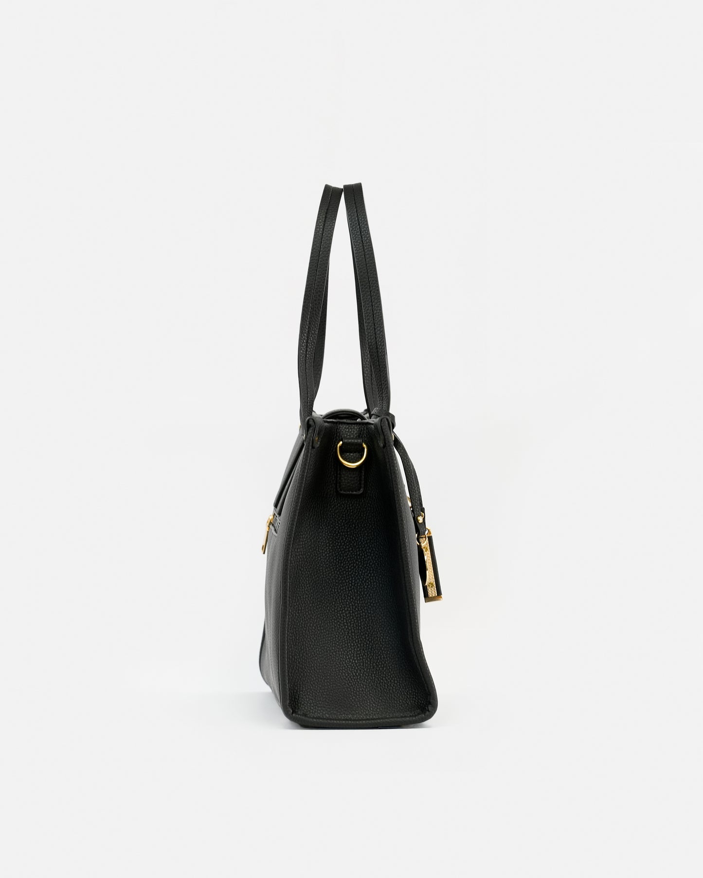 Set of Textured Faux Leather Shopper Bags with Metallic Appliques and Decorative Chain