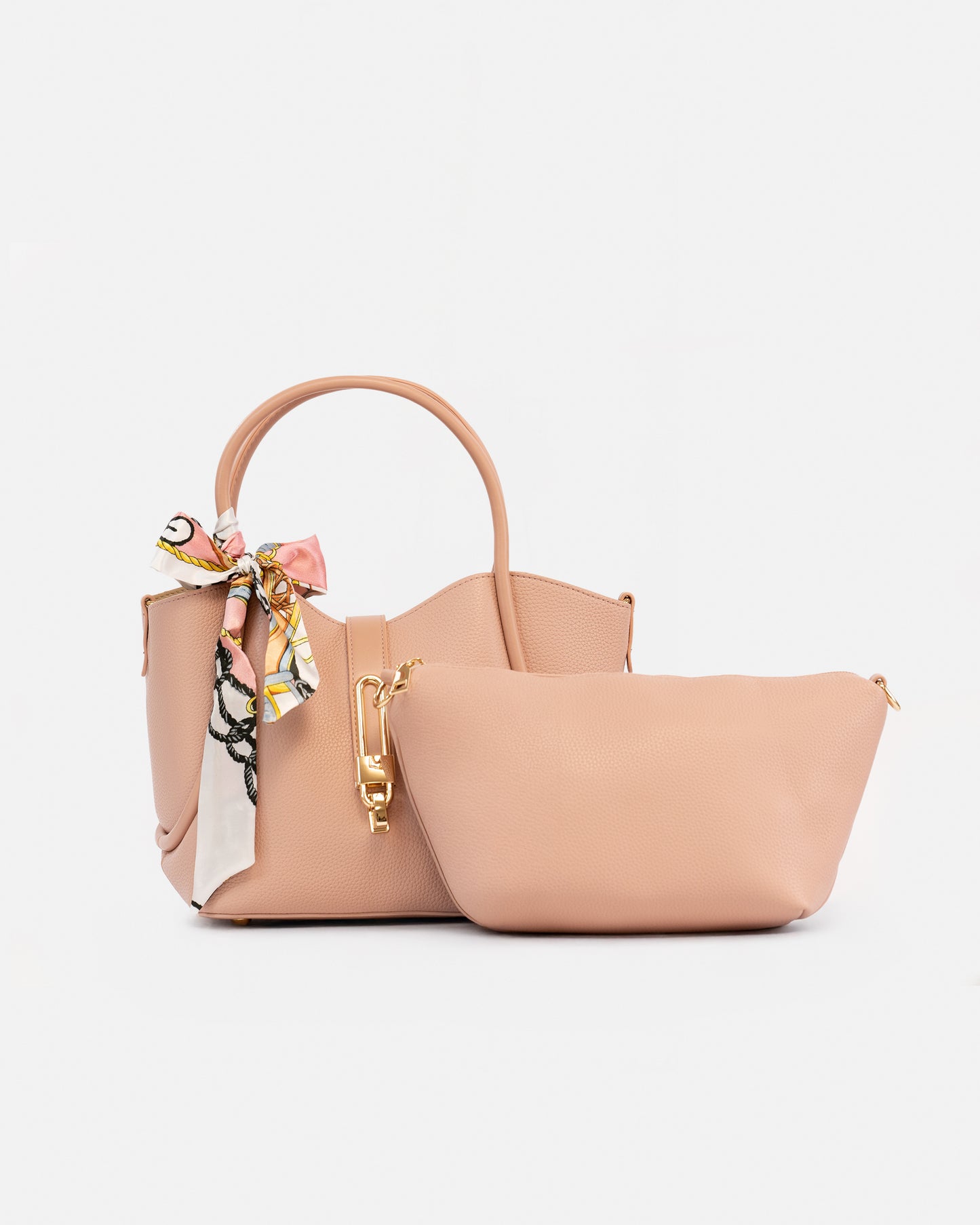 Bolso de Mano con Pañuelo Decorativo y Neceser Interior – Estilo Chic y Versátil