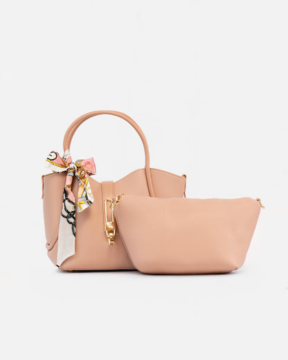 Bolso de Mano con Pañuelo Decorativo y Neceser Interior – Estilo Chic y Versátil