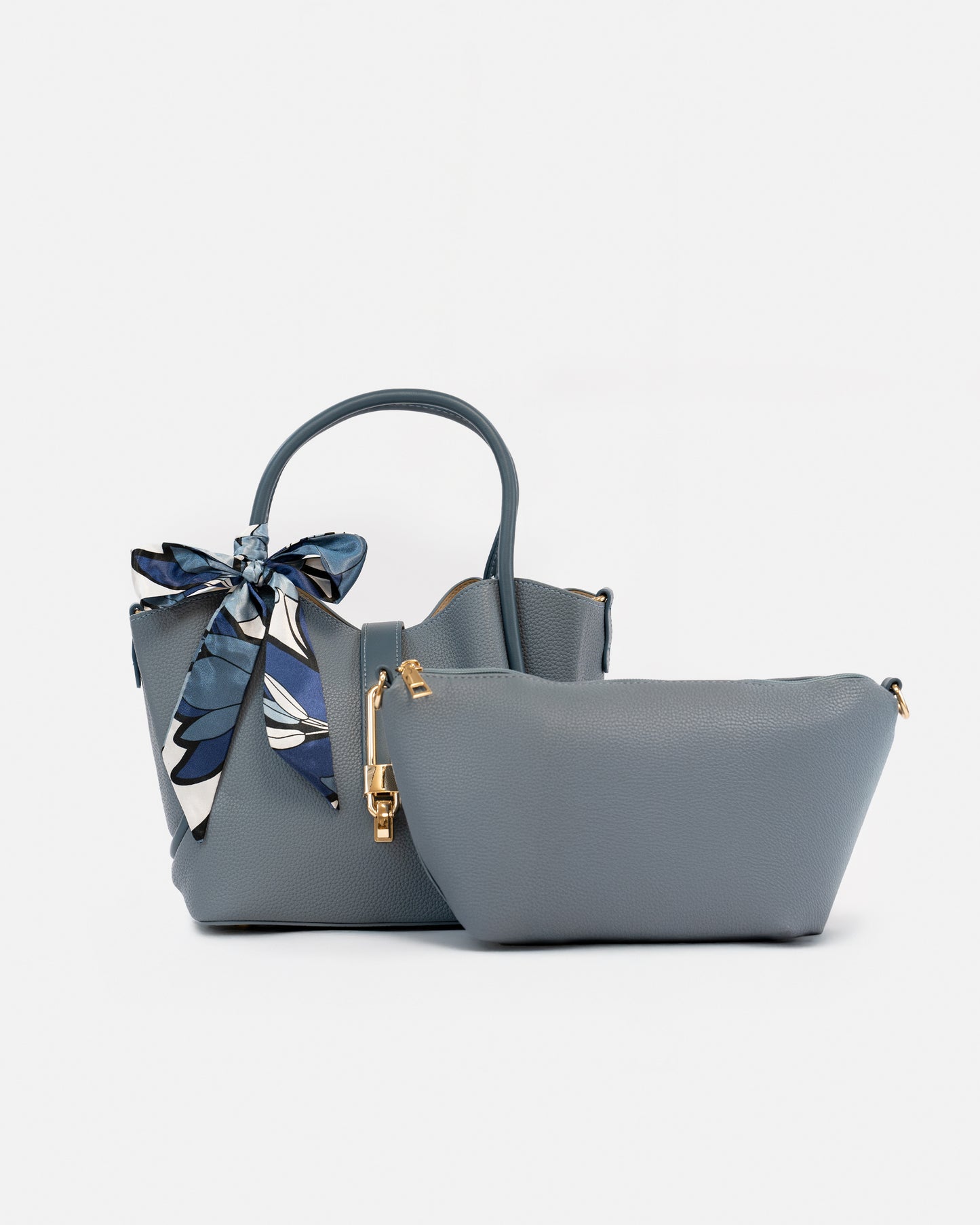 Bolso de Mano con Pañuelo Decorativo y Neceser Interior – Estilo Chic y Versátil