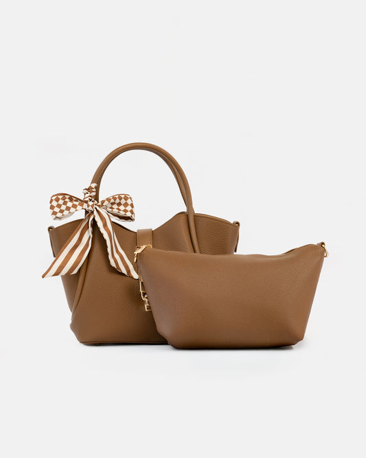 Bolso de Mano con Pañuelo Decorativo y Neceser Interior – Estilo Chic y Versátil