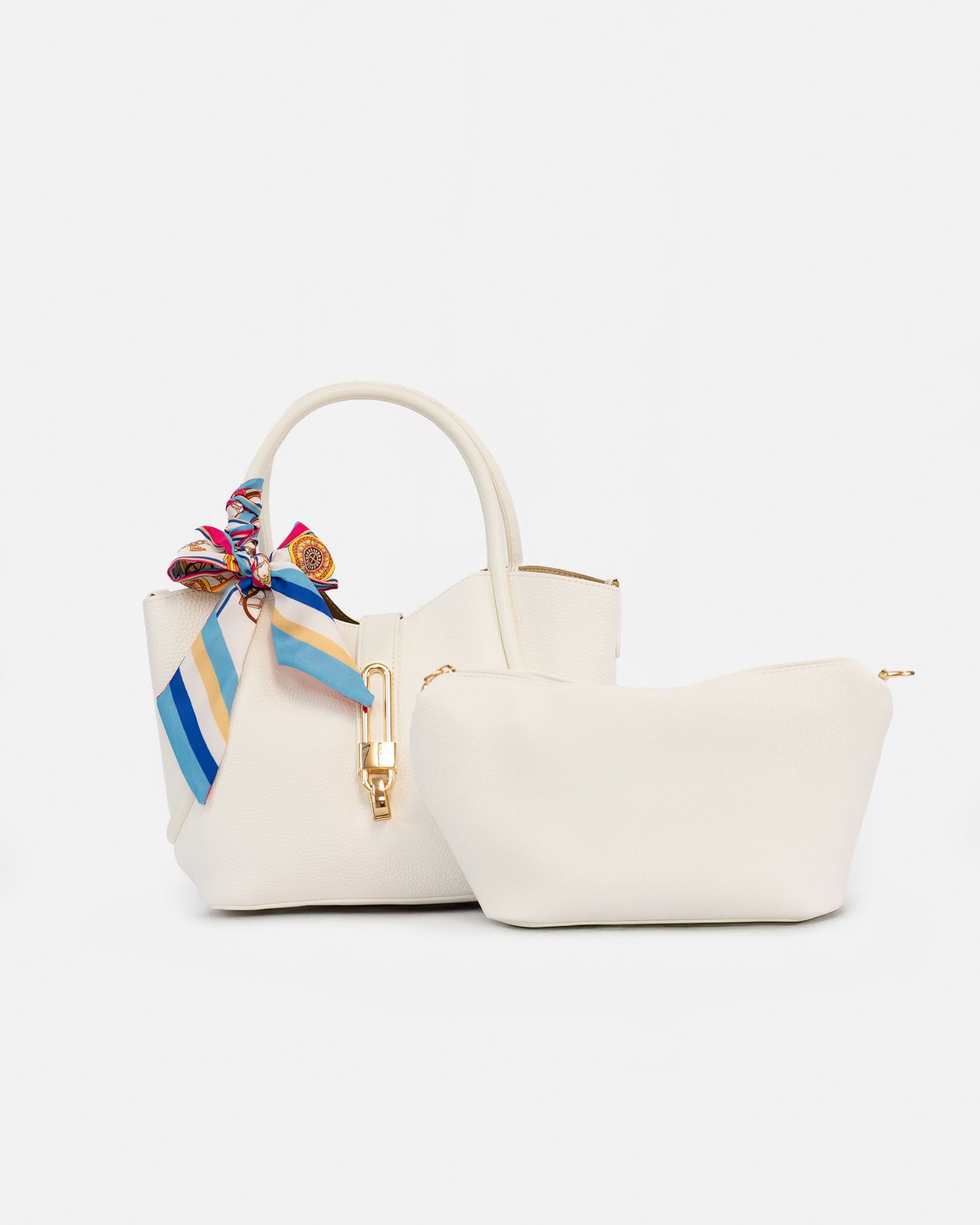 Bolso de Mano con Pañuelo Decorativo y Neceser Interior – Estilo Chic y Versátil