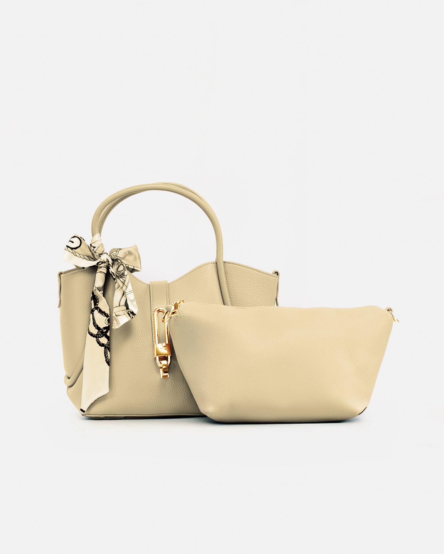 Bolso de Mano con Pañuelo Decorativo y Neceser Interior – Estilo Chic y Versátil