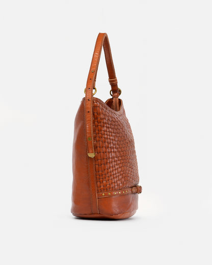Women's Faux Leather Bucket Bag – Vintage Style Braided Design
