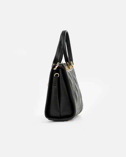Bolso de Mano Texturizado con Detalles Metálicos y Asa Larga Extraíble