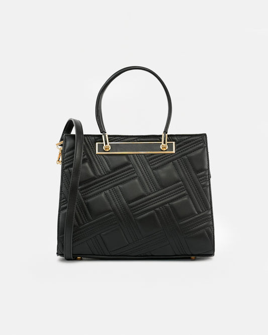 Bolso de Mano Texturizado con Detalles Metálicos y Asa Larga Extraíble