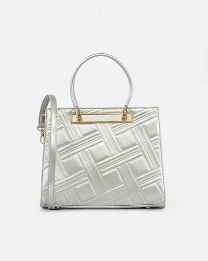 Bolso de Mano Texturizado con Detalles Metálicos y Asa Larga Extraíble