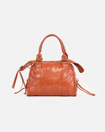 Bolso de Mano Efecto Cuero Vintage con Placa Decorativa