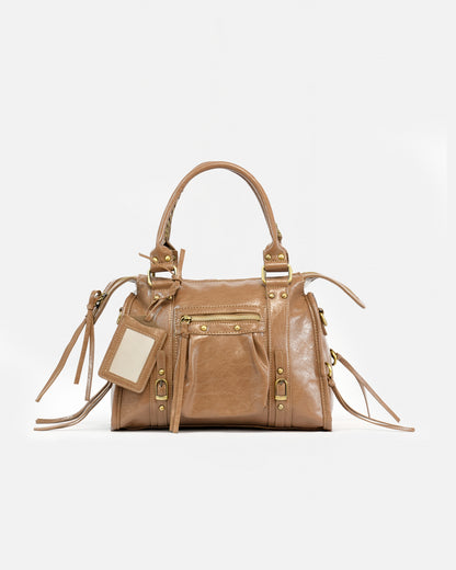 Bolso de Mano Efecto Cuero Vintage con Placa Decorativa