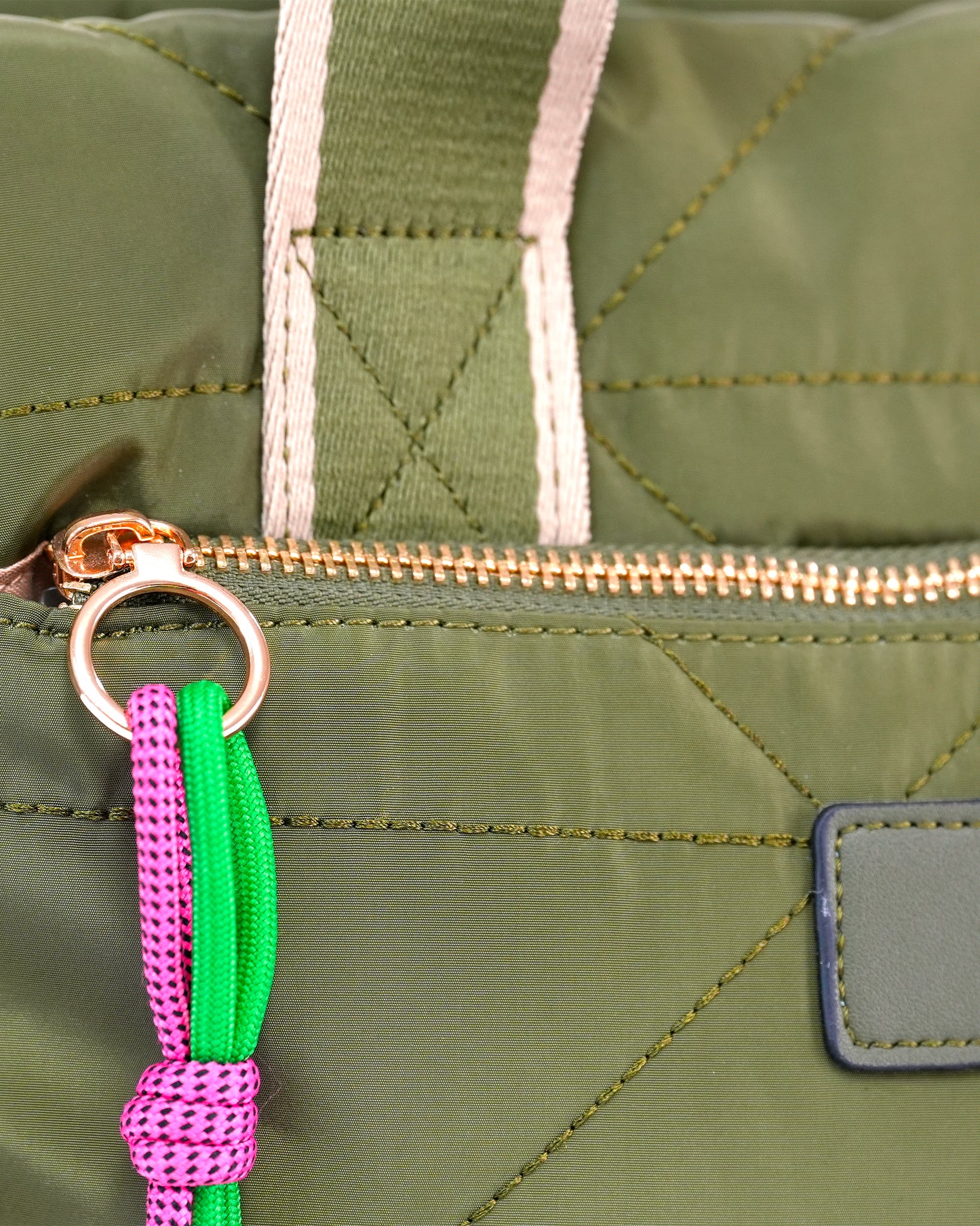 Casual Style Quilted Nylon Bag with Ribbon Handle and Decorative Detail