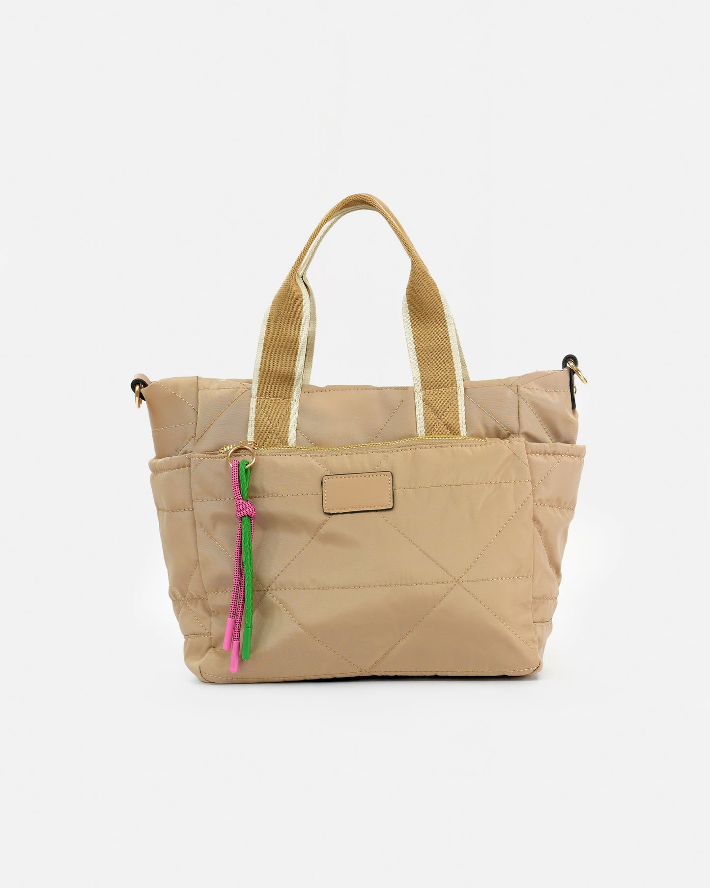 Casual Style Quilted Nylon Bag with Ribbon Handle and Decorative Detail