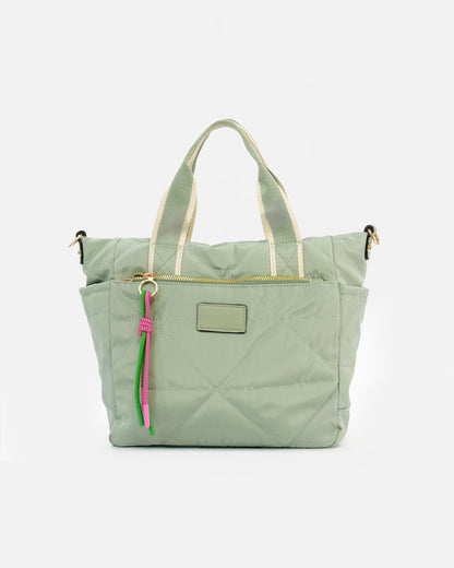 Casual Style Quilted Nylon Bag with Ribbon Handle and Decorative Detail